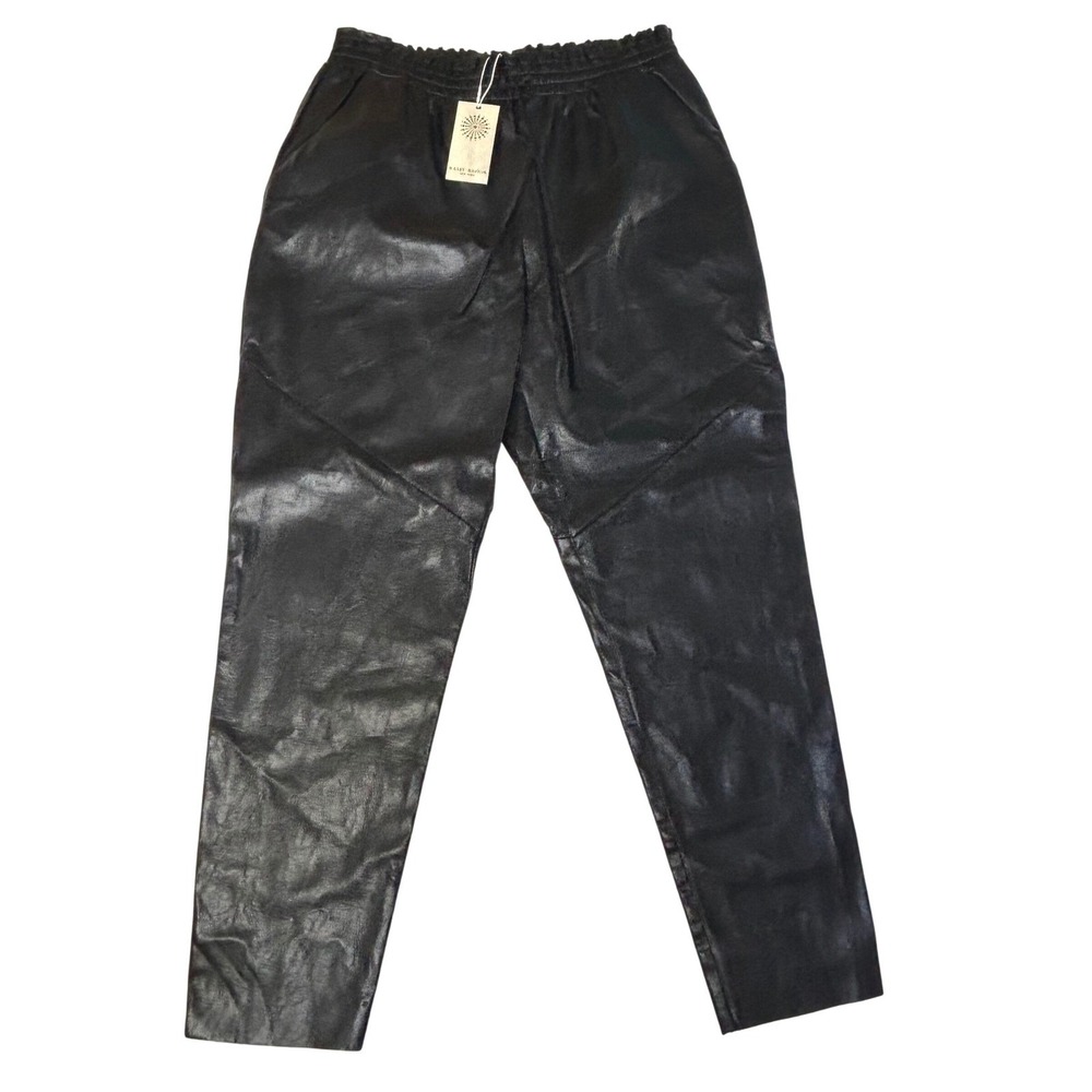 Ramy Brook Samson Pant Black Faux Leather Elastic Waist Cropped Size L NWT $325